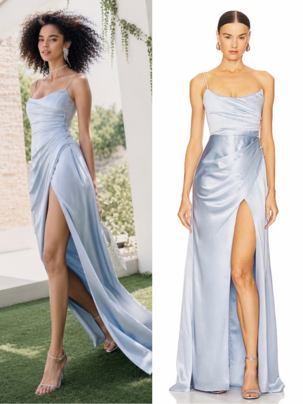 Sau Lee Pasha Gown in light Blue Satin One-Shoulder Dress Size 4 NEW! With tags!